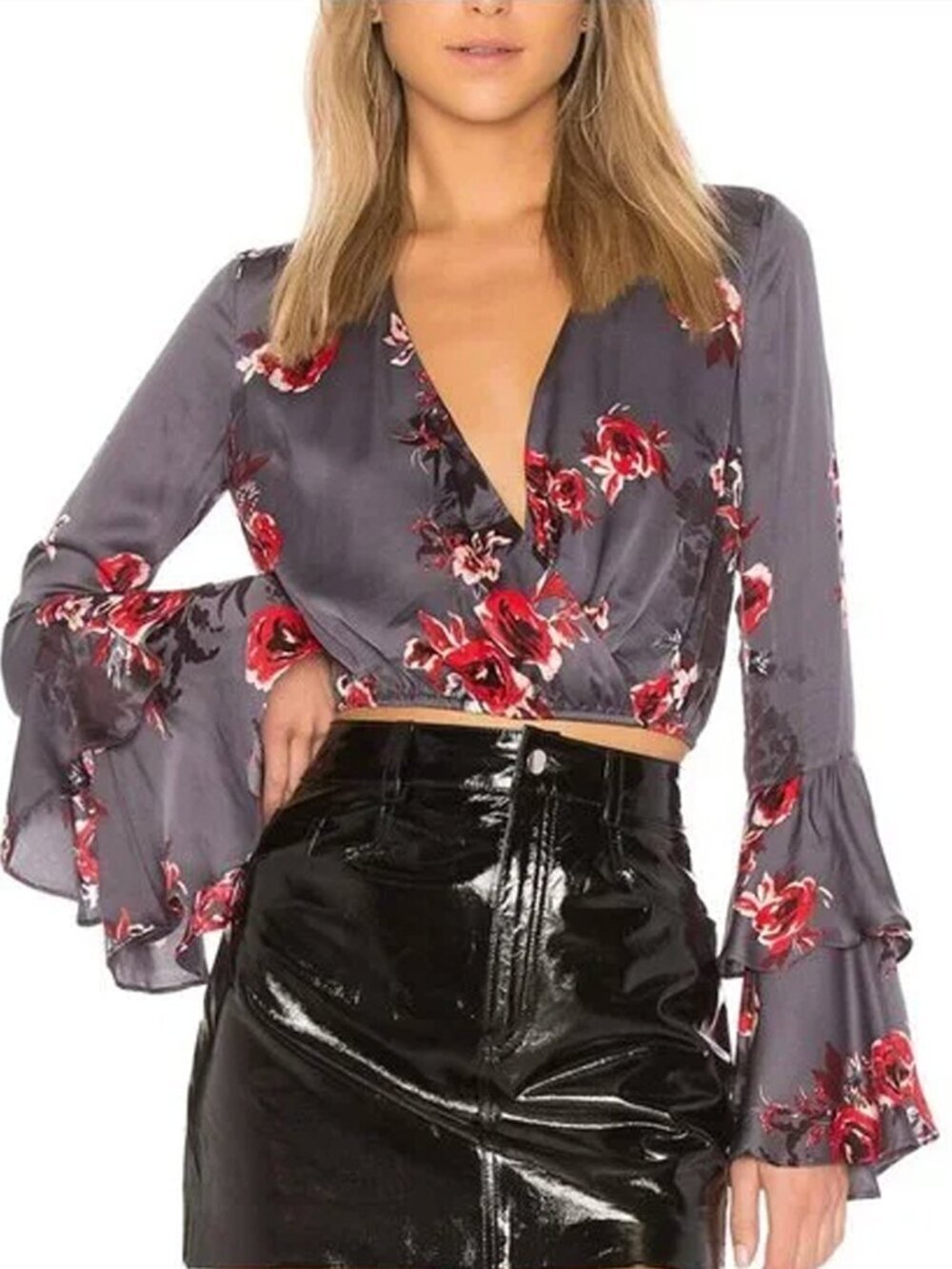Lovers + Friends Candela Floral Ruffle Sleeve Crop Top Size XXS